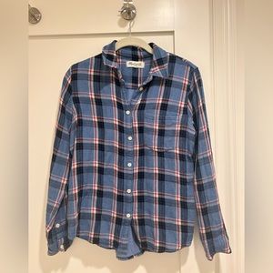 Madewell blue and red plaid button down shirt